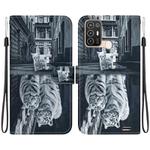 For ZTE Blade A52 Crystal Texture Colored Drawing Leather Phone Case(Cat Tiger Reflection)