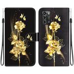 For ZTE Blade A72 / V40 Vita Crystal Texture Colored Drawing Leather Phone Case(Gold Butterfly Rose)
