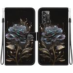 For ZTE Blade A72 / V40 Vita Crystal Texture Colored Drawing Leather Phone Case(Black Rose)