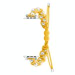 For Apple Watch Series 8 45mm Paracord Gypsophila Beads Drawstring Braided Watch Band(Yellow)