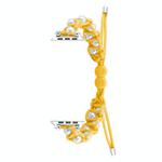 For Apple Watch Series 4 44mm Paracord Gypsophila Beads Drawstring Braided Watch Band(Yellow)