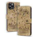 For iPhone 16 Pro Max Cartoon Sakura Cat Embossed Leather Phone Case(Brown)