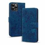 For iPhone 16 Pro Cartoon Sakura Cat Embossed Leather Phone Case(Royal Blue)