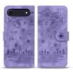 For iPhone 17 Air Cartoon Sakura Cat Embossed Leather Phone Case(Purple)