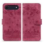 For iPhone 17 Air Cartoon Sakura Cat Embossed Leather Phone Case(Wine Red)