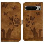 For Google Pixel 8 Pro Butterfly Cat Embossing Flip Leather Phone Case(Brown)