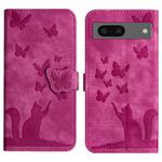 For Google Pixel 8 Butterfly Cat Embossing Flip Leather Phone Case(Pink)