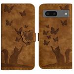 For Google Pixel 8 Butterfly Cat Embossing Flip Leather Phone Case(Brown)