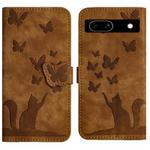 For Google Pixel 7a Butterfly Cat Embossing Flip Leather Phone Case(Brown)