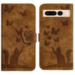 For Google Pixel 7 Pro Butterfly Cat Embossing Flip Leather Phone Case(Brown)