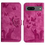 For Google Pixel 7 Butterfly Cat Embossing Flip Leather Phone Case(Pink)
