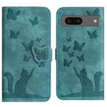 For Google Pixel 7 Butterfly Cat Embossing Flip Leather Phone Case(Wathet)