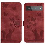 For Google Pixel 6 Pro Butterfly Cat Embossing Flip Leather Phone Case(Red)