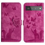 For Google Pixel 6 Pro Butterfly Cat Embossing Flip Leather Phone Case(Pink)