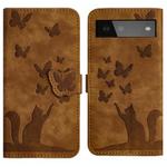 For Google Pixel 6 Butterfly Cat Embossing Flip Leather Phone Case(Brown)