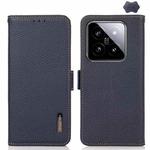 For Xiaomi 14 Ultra KHAZNEH Side-Magnetic Litchi Genuine Leather RFID Phone Case(Blue)