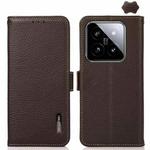 For Xiaomi 14 Ultra KHAZNEH Side-Magnetic Litchi Genuine Leather RFID Phone Case(Brown)