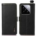 For Xiaomi 14 KHAZNEH Side-Magnetic Litchi Genuine Leather RFID Phone Case(Black)