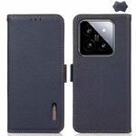 For Xiaomi 14 KHAZNEH Side-Magnetic Litchi Genuine Leather RFID Phone Case(Blue)