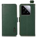 For Xiaomi 14 KHAZNEH Side-Magnetic Litchi Genuine Leather RFID Phone Case(Green)