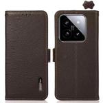 For Xiaomi 14 KHAZNEH Side-Magnetic Litchi Genuine Leather RFID Phone Case(Brown)