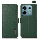 For Xiaomi Redmi Note 13 KHAZNEH Side-Magnetic Litchi Genuine Leather RFID Phone Case(Green)