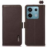 For Xiaomi Redmi Note 13 KHAZNEH Side-Magnetic Litchi Genuine Leather RFID Phone Case(Brown)