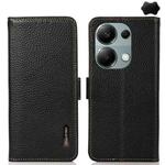 For Xiaomi Redmi Note 13 4G KHAZNEH Side-Magnetic Litchi Genuine Leather RFID Phone Case(Black)