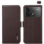 For Xiaomi POCO F6 Pro KHAZNEH Side-Magnetic Litchi Genuine Leather RFID Phone Case(Brown)