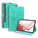 For Samsung Galaxy Tab S9 FE+ Love Butterfly Embossed Leather Tablet Case(Mint Green)