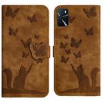 For OPPO A16/A16S/A54S/A53S/A55 Butterfly Cat Embossing Flip Leather Phone Case(Brown)