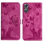 For OPPO A17 4G Butterfly Cat Embossing Flip Leather Phone Case(Pink)
