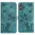 For OPPO A17 4G Butterfly Cat Embossing Flip Leather Phone Case(Wathet)