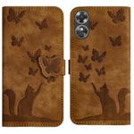 For OPPO A17 4G Butterfly Cat Embossing Flip Leather Phone Case(Brown)