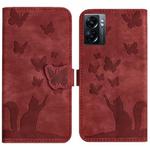 For OPPO A57 5G / A77 5G Butterfly Cat Embossing Flip Leather Phone Case(Red)
