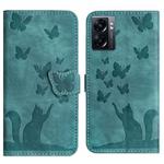 For OPPO A57 5G / A77 5G Butterfly Cat Embossing Flip Leather Phone Case(Wathet)
