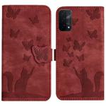 For OPPO A74 5G / A54 5G / A93 5G Butterfly Cat Embossing Flip Leather Phone Case(Red)