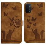For OPPO A74 5G / A54 5G / A93 5G Butterfly Cat Embossing Flip Leather Phone Case(Brown)