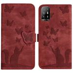 For OPPO A94 5G Butterfly Cat Embossing Flip Leather Phone Case(Red)