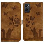 For OPPO A76 4G / A96 4G / Realme 9i Butterfly Cat Embossing Flip Leather Phone Case(Brown)