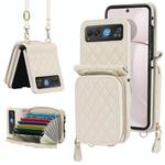 For Motorola Razr 40 Rhombic Texture Card Bag Phone Case with Dual Lanyard(White)