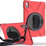 For Huawei Matepad 10.4 inch Shockproof Colorful Silicone + PC Protective Case with Holder & Shoulder Strap & Hand Strap & Pen Slot(Red)