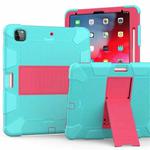 For iPad Pro 12.9 (2018) / (2020) Shockproof Two-Color Silicone Protective Tablet Case with Holder(Mint Green+Rose Red)