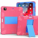 For iPad Pro 12.9 (2018) / (2020) Shockproof Two-Color Silicone Protective Tablet Case with Holder(Rose Red+Blue)