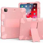 For iPad Pro 12.9 (2018) / (2020) Shockproof Two-Color Silicone Protective Tablet Case with Holder(Rose Gold)