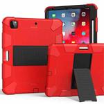 For iPad Pro 12.9 (2018) / (2020) Shockproof Two-Color Silicone Protective Tablet Case with Holder(Red+Black)