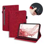 For Samsung Galaxy Tab S9 FE+ Calf Texture Embossed Leather Tablet Case(Red)