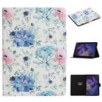 For Samsung Galaxy Tab A9+ Flower Pattern Horizontal Flip PU Tablet Case with Sleep / Wake-up Function(Blue Flower On White)