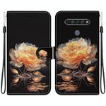 For LG K61 Crystal Texture Colored Drawing Leather Phone Case(Gold Peony)