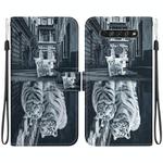 For LG K61 Crystal Texture Colored Drawing Leather Phone Case(Cat Tiger Reflection)